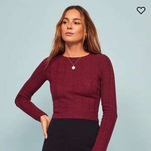 Reformation Cashmere Cropped Crew Sweater in Garnet size Small